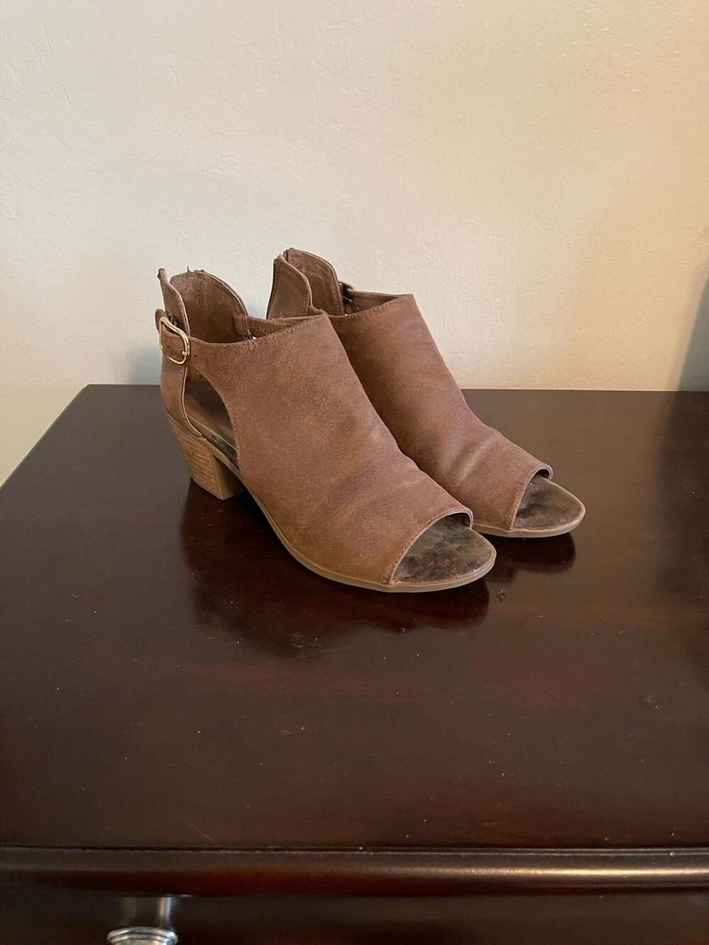 Carlos by Carlos Santana Brown Peep Toe Ankle Booties